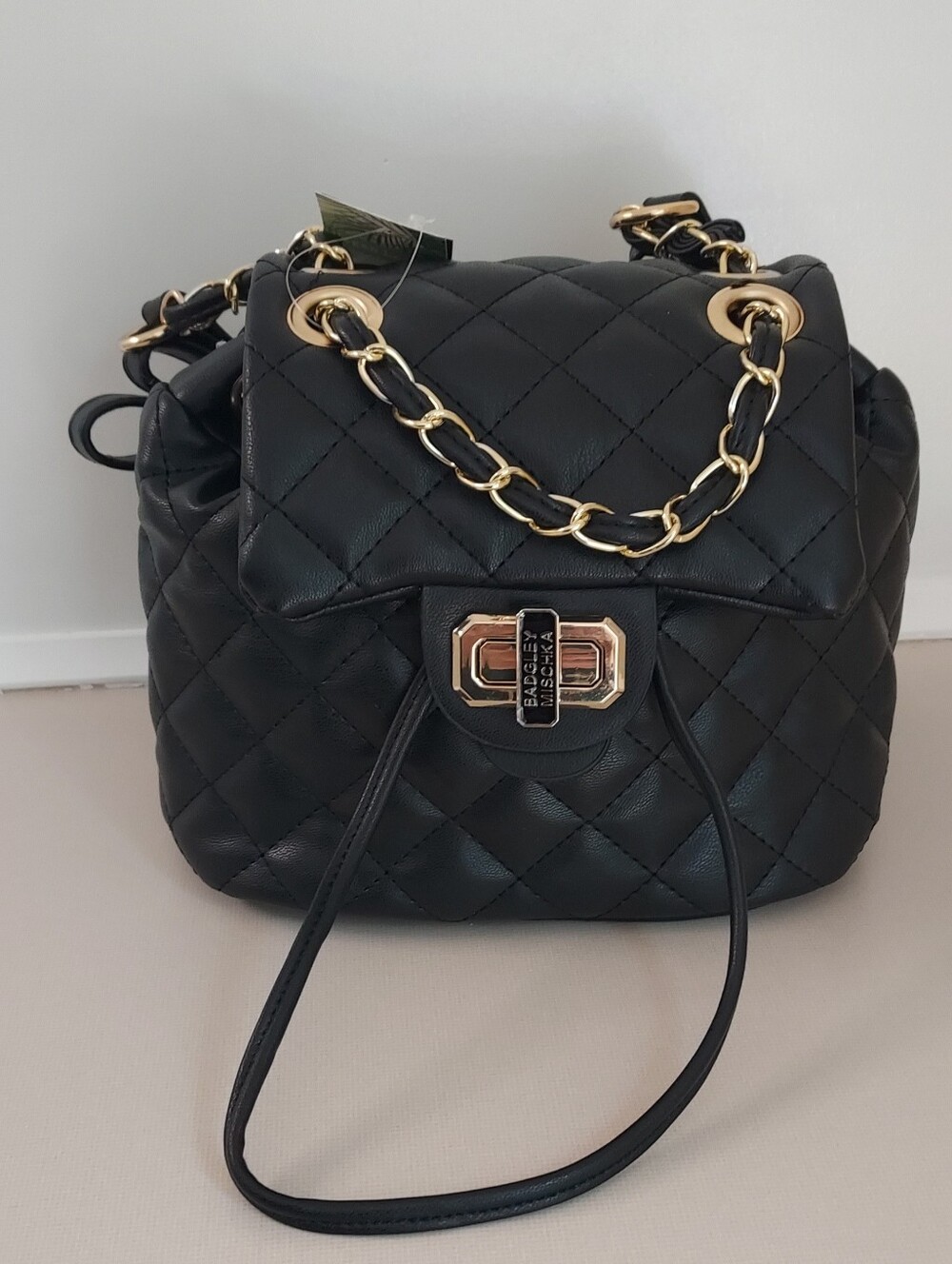 Badgley Mischa Quilted Backpack Black/Gold NWT